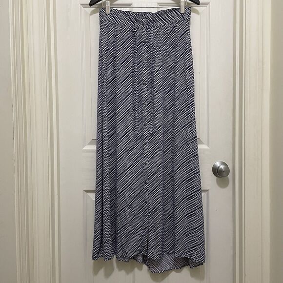 Ann Taylor LOFT Maxi Skirt Button Front Drawstring Navy Blue & White Womens Sz 2 - Picture 10 of 10